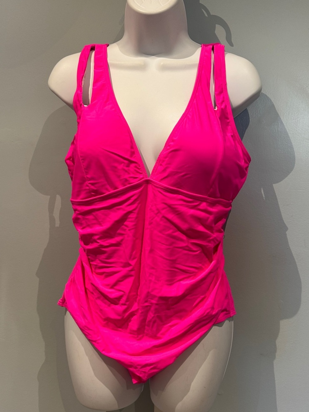 Hot Neon Pink V-Neck One-Piece Swimsuit XXL NWOT